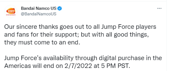 《Jump大乱斗》游戏凉了，该游戏将于下一年2月停售8月份正式关服